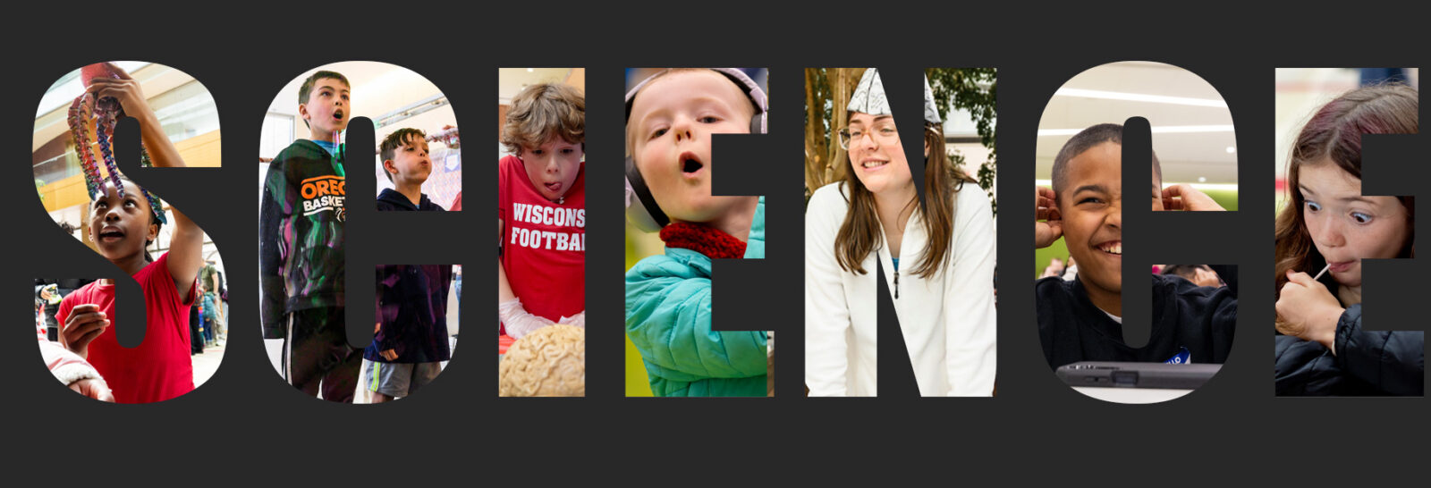 Banner image that spells out the word Science with images placed in each letter